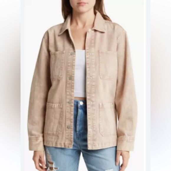 Garment Dye Acid Wash Twill Shirt Jacket In Stoned NWT XL